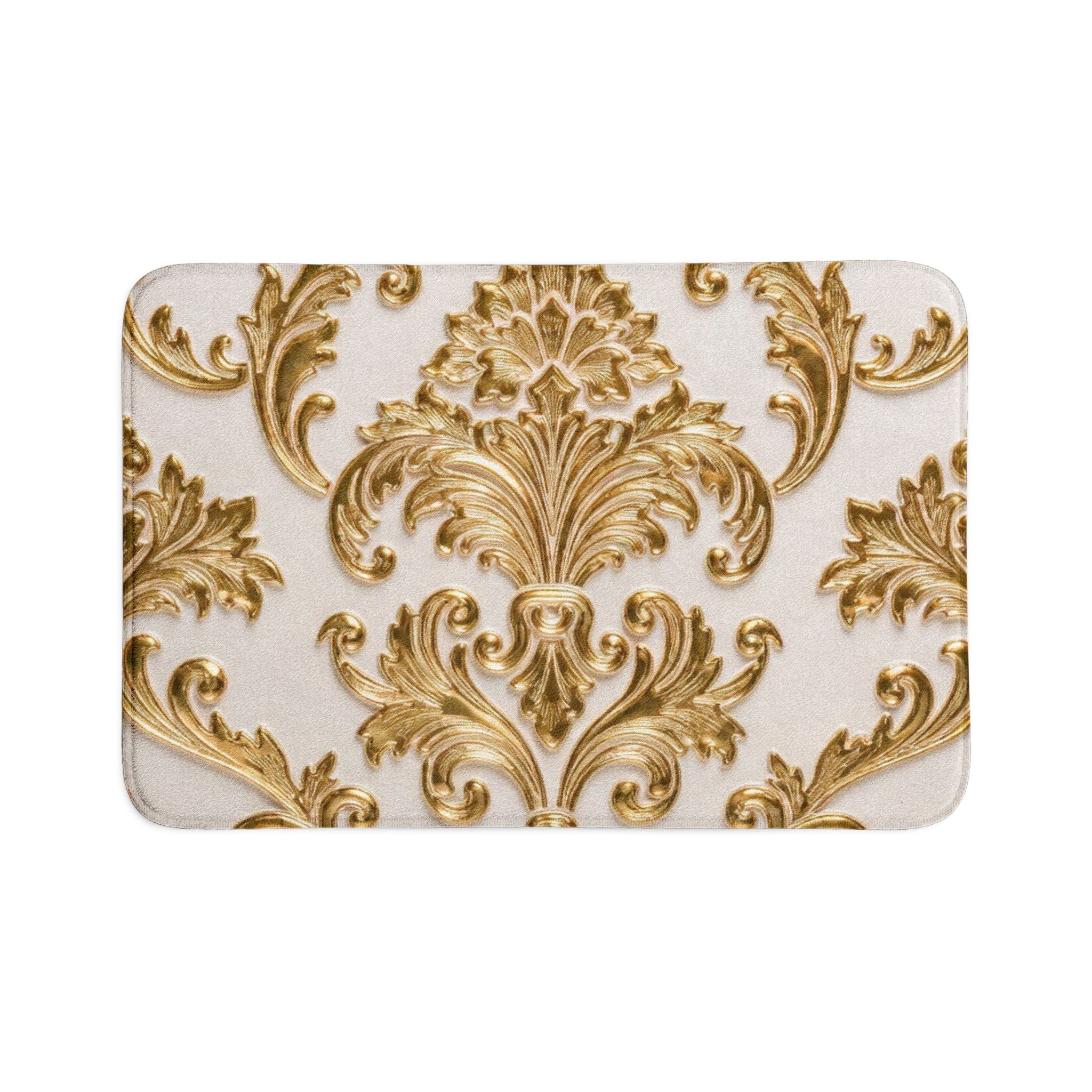 Baroque Gold Damask Toilet 3-Piece Bath Rug Set