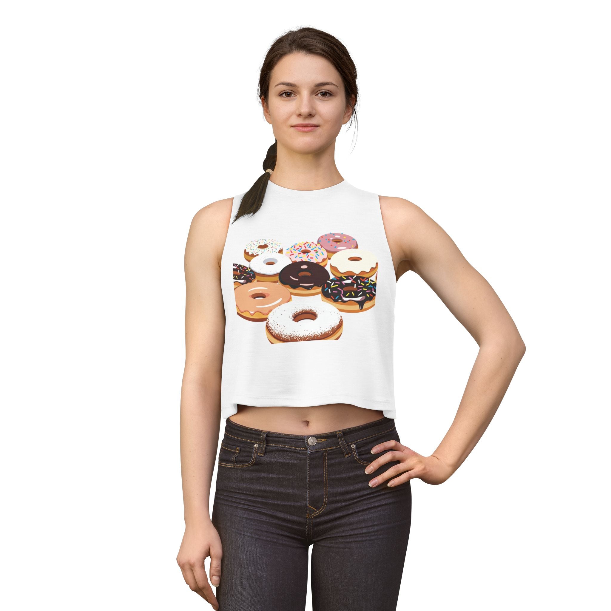 Donut Pattern Women's Crop Top — Colorful Sprinkle Donuts Graphic Tank