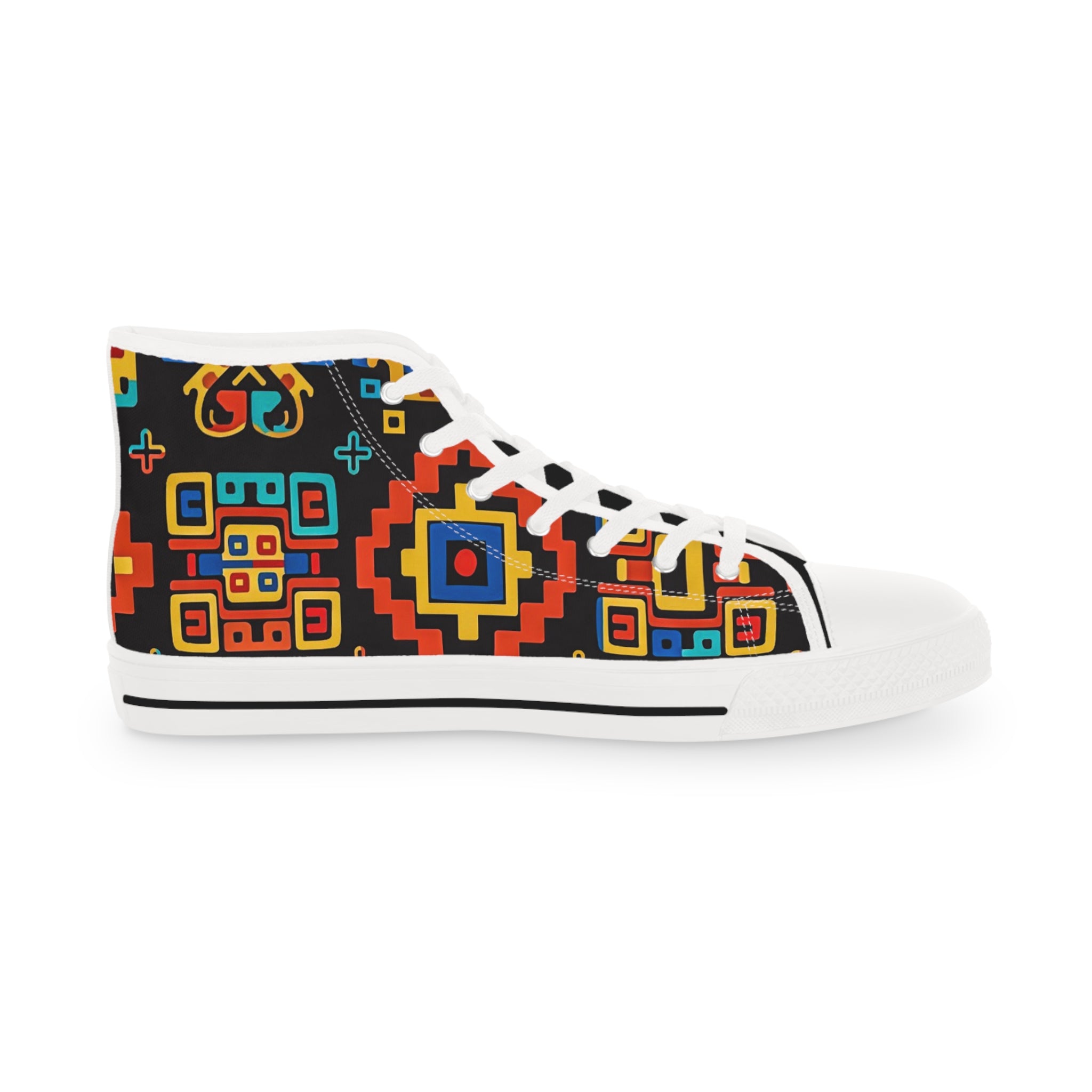 Ethnic Geo Pattern High Top Sneakers — Colorful Tribal-Inspired Men's Shoes