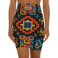 Bold Aztec Geo Pencil Skirt — Colorful Tribal Print Mid‑Waist Skirt