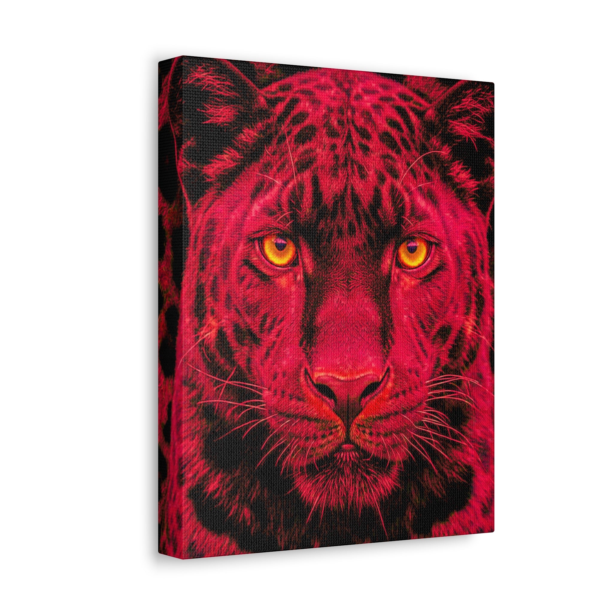 Red Panther Canvas Wall Art — Bold Neon Portrait Stretched Canvas