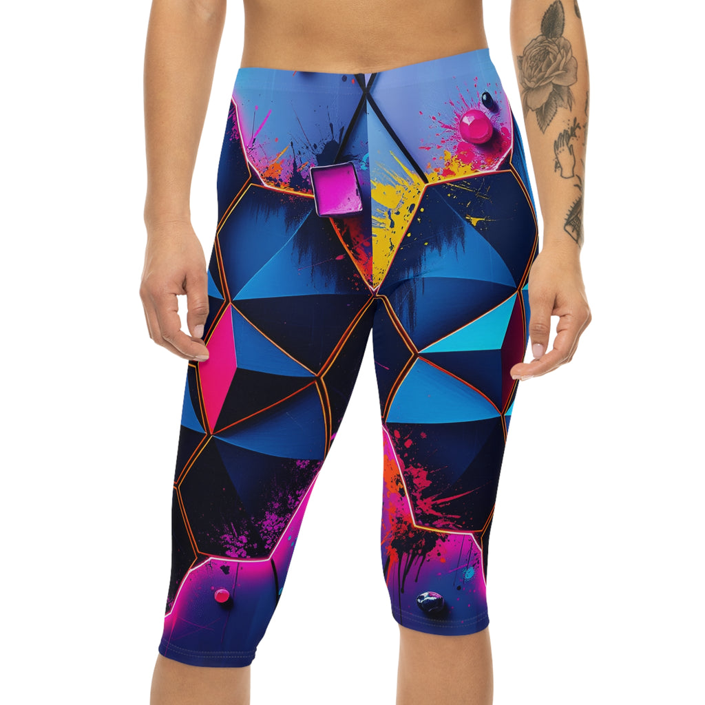 Capri Leggings — Neon Geometric Splash Print