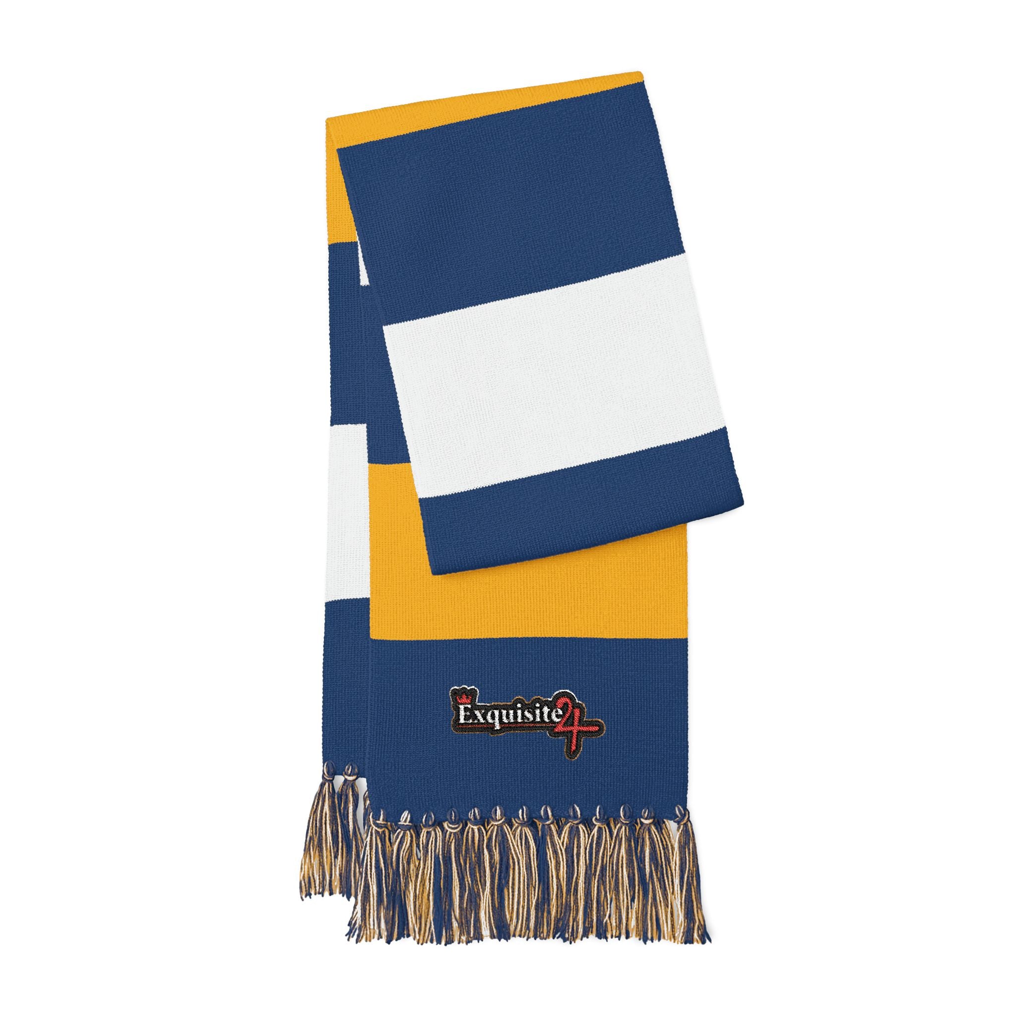 Embroidered Spectator Scarf — Striped Team Fan Scarf with Fringe