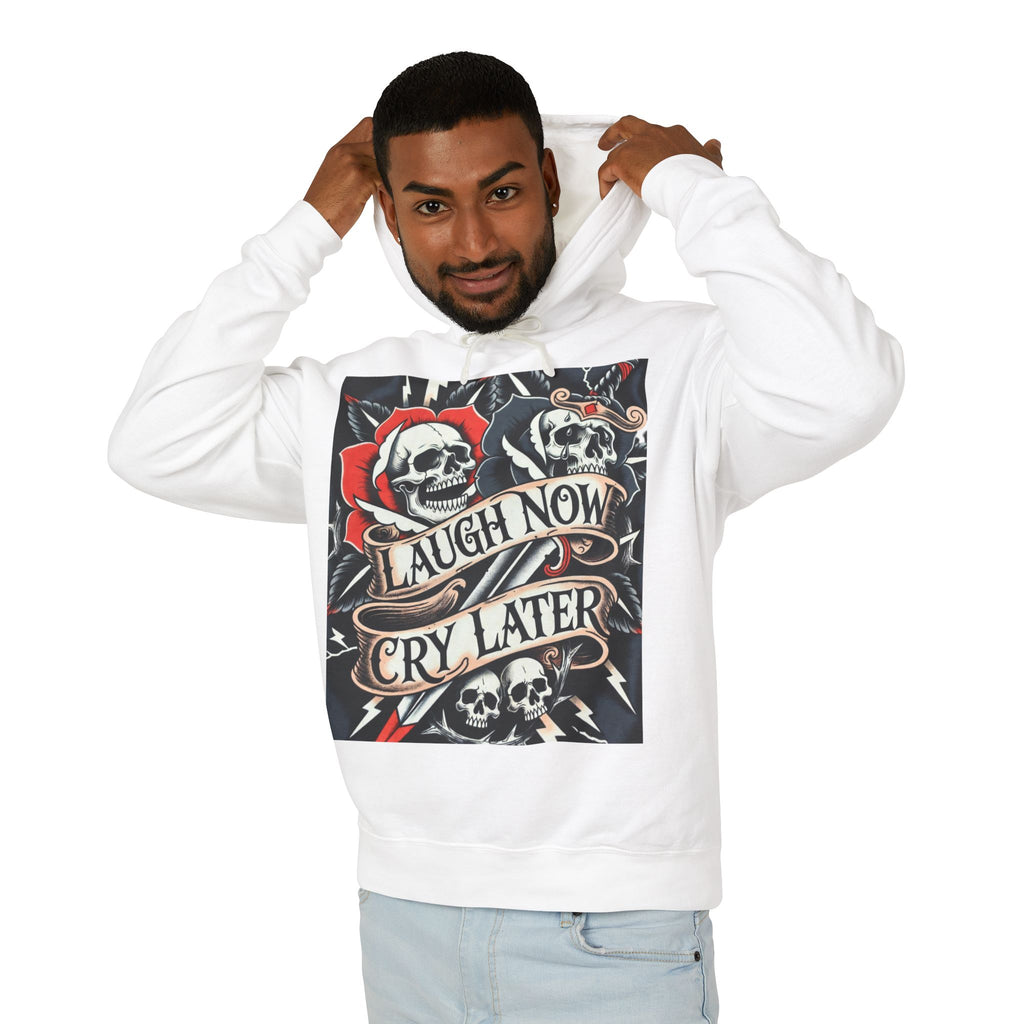 Laugh Now Cry Later Skull Hoodie — Vintage Rose Graphic