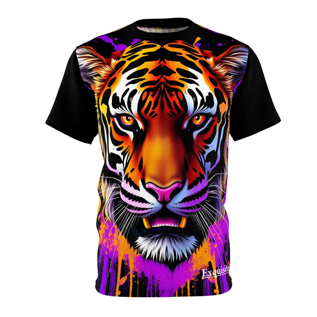 Tiger Face Graphic Tee — Neon Paint Splash All-Over Print