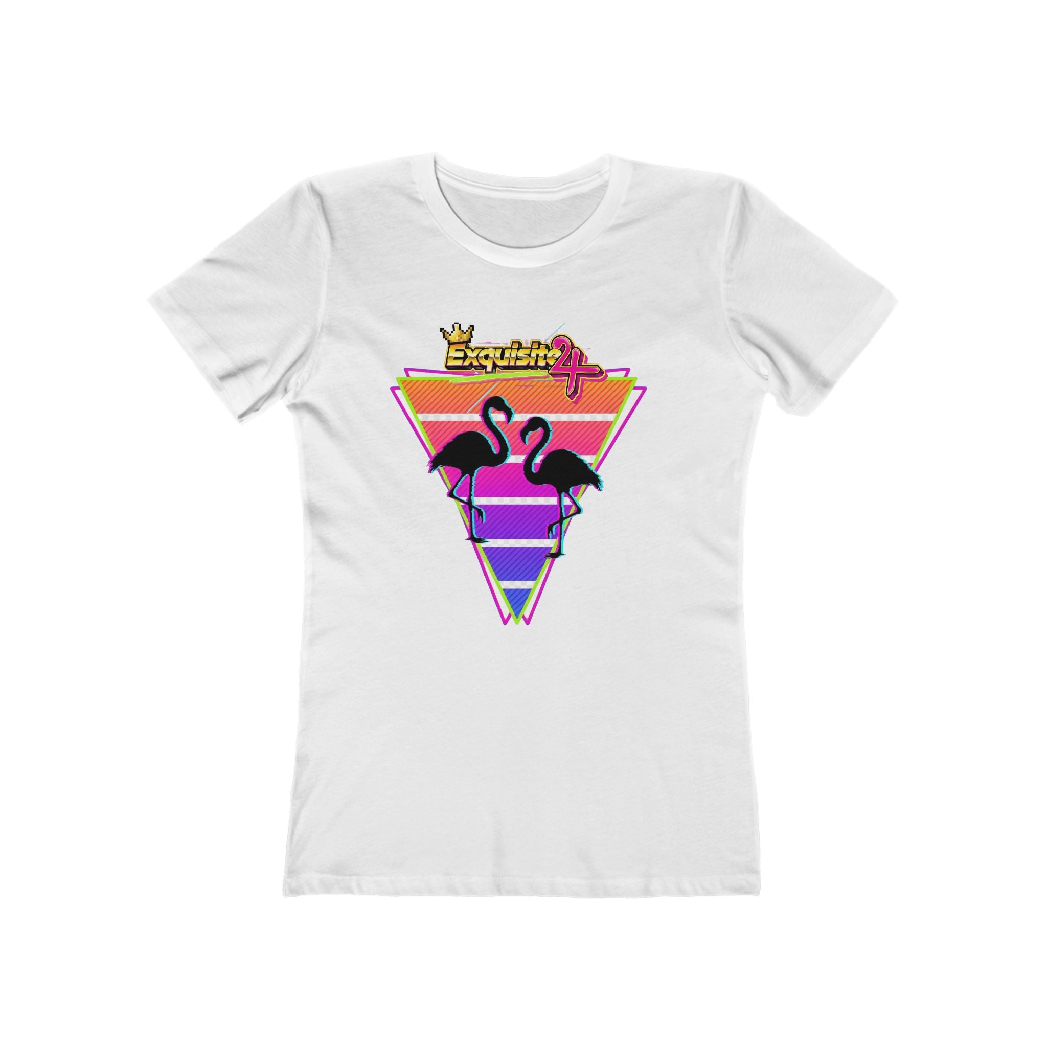 Retro Flamingo Triangle Graphic Tee — Boyfriend Tee for Women