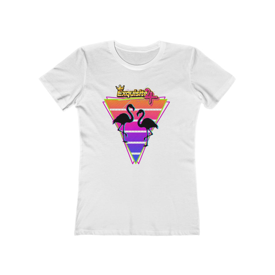 Retro Flamingo Triangle Graphic Tee — Boyfriend Tee for Women