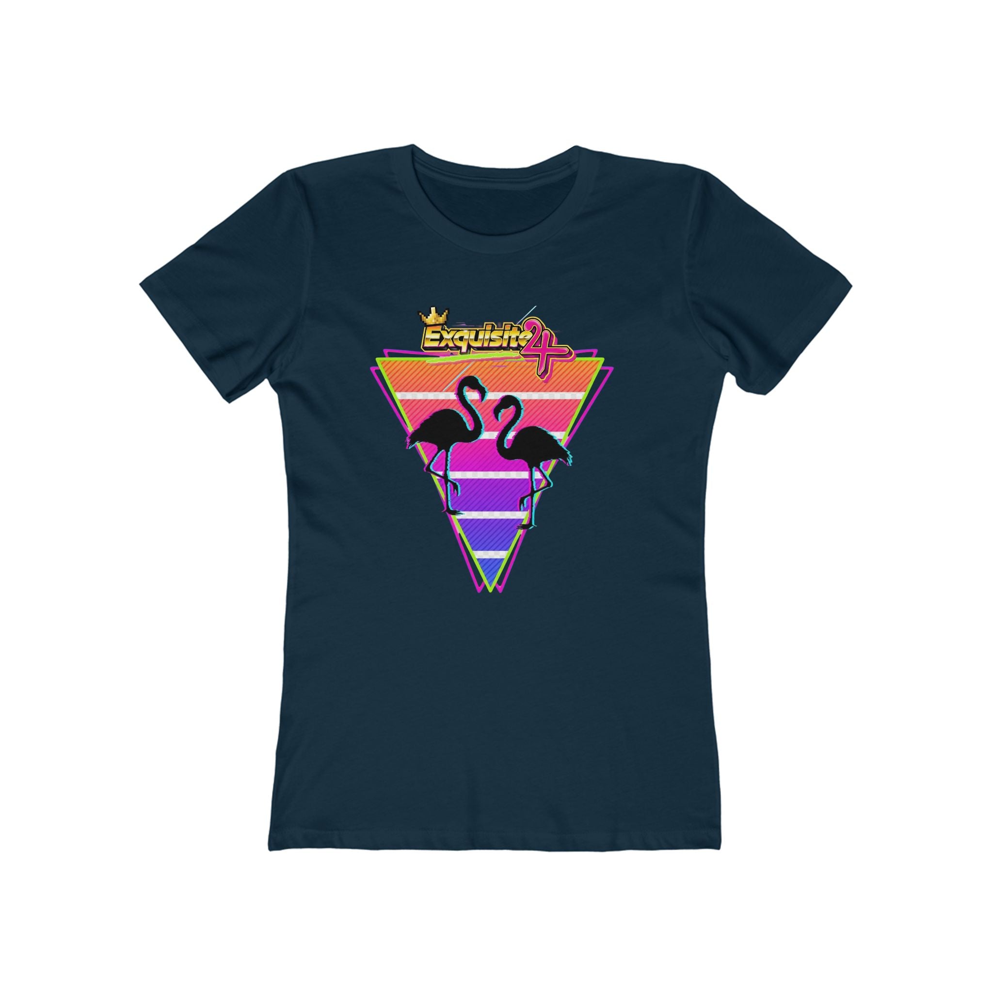 Retro Flamingo Triangle Graphic Tee — Boyfriend Tee for Women