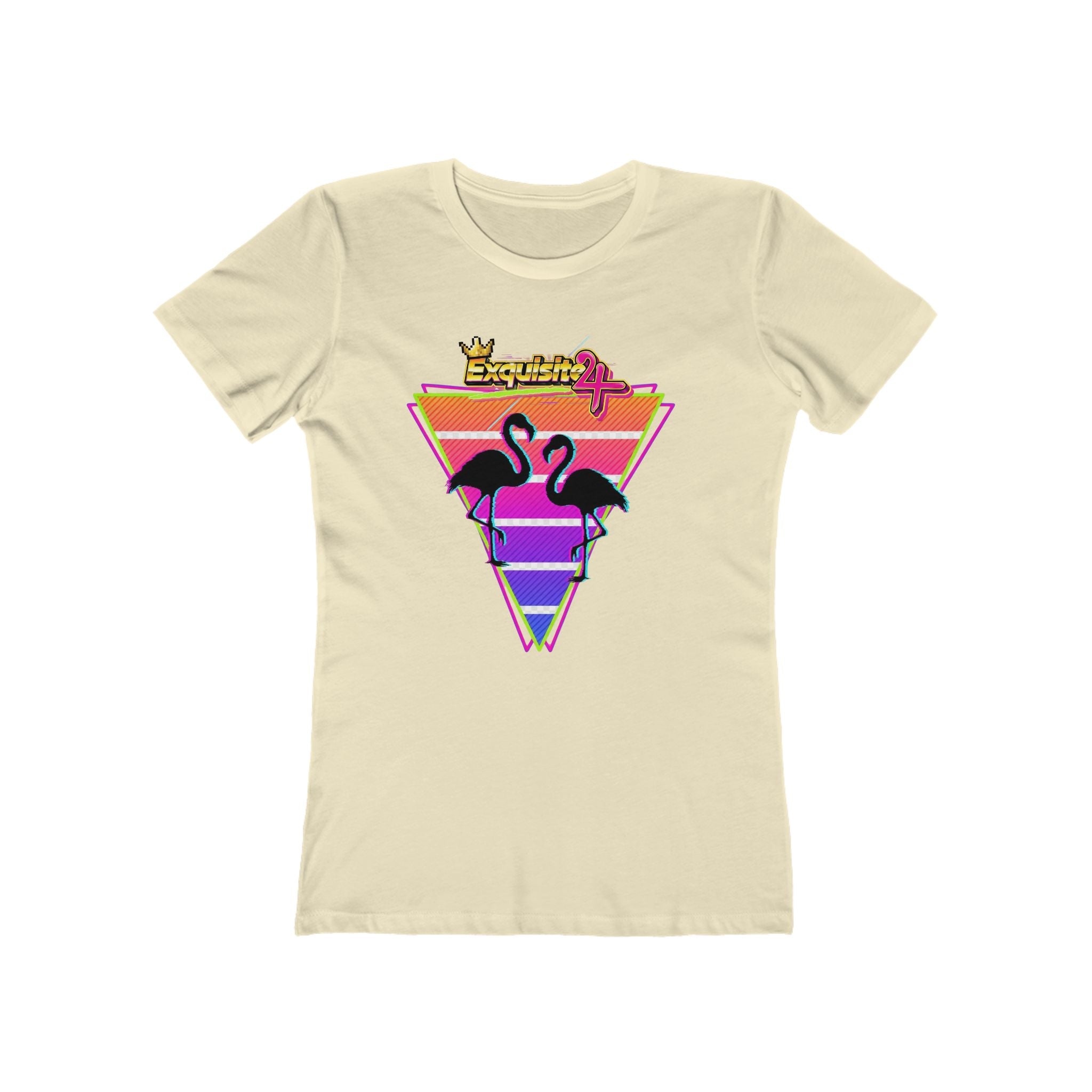 Retro Flamingo Triangle Graphic Tee — Boyfriend Tee for Women
