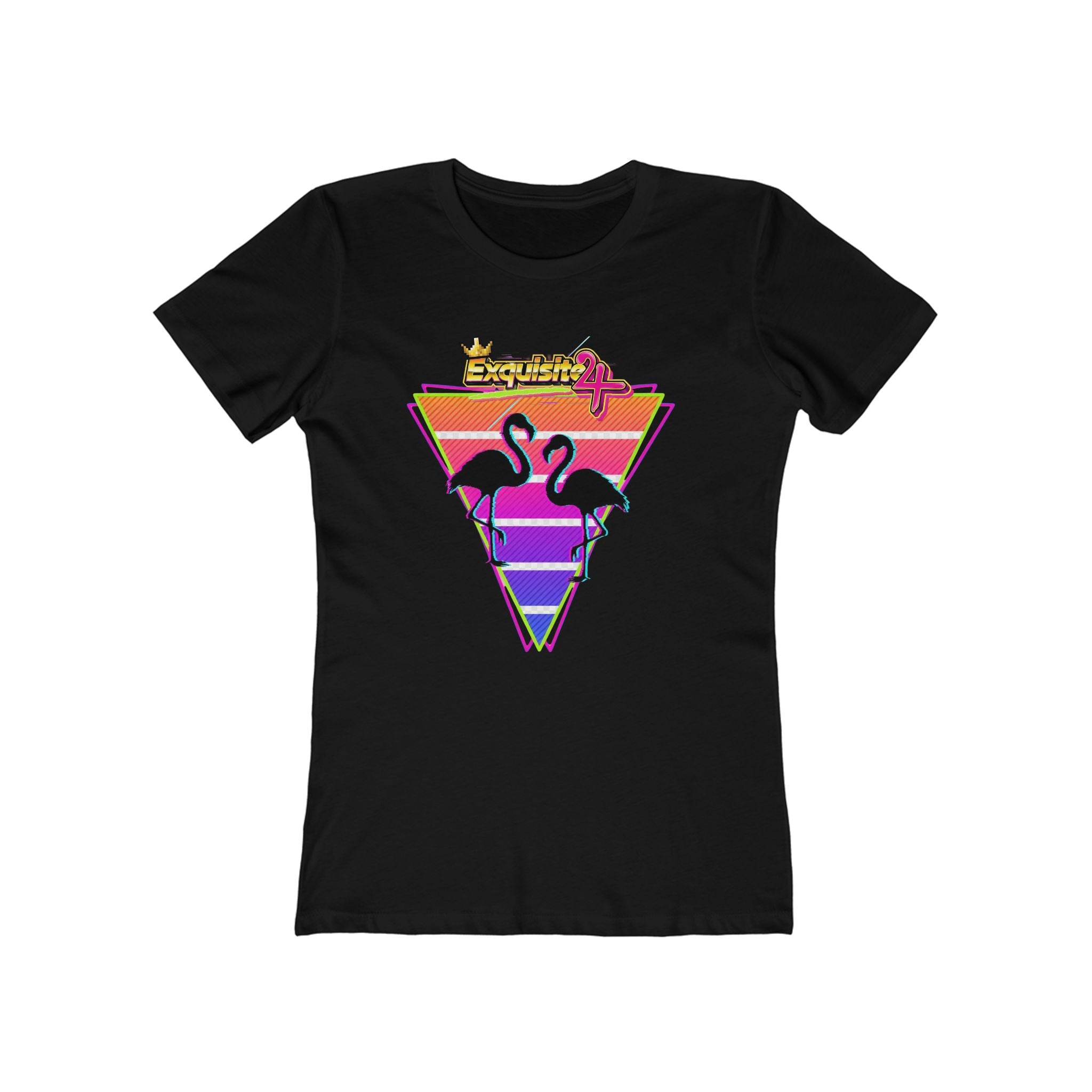 Retro Flamingo Triangle Graphic Tee — Boyfriend Tee for Women