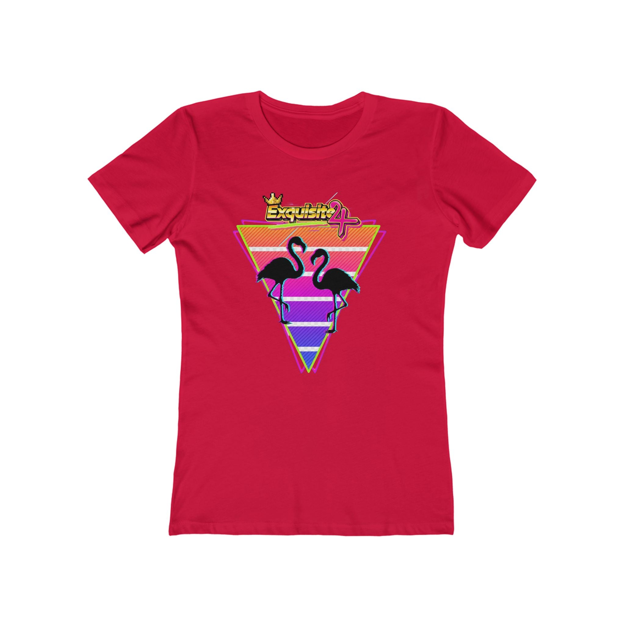 Retro Flamingo Triangle Graphic Tee — Boyfriend Tee for Women