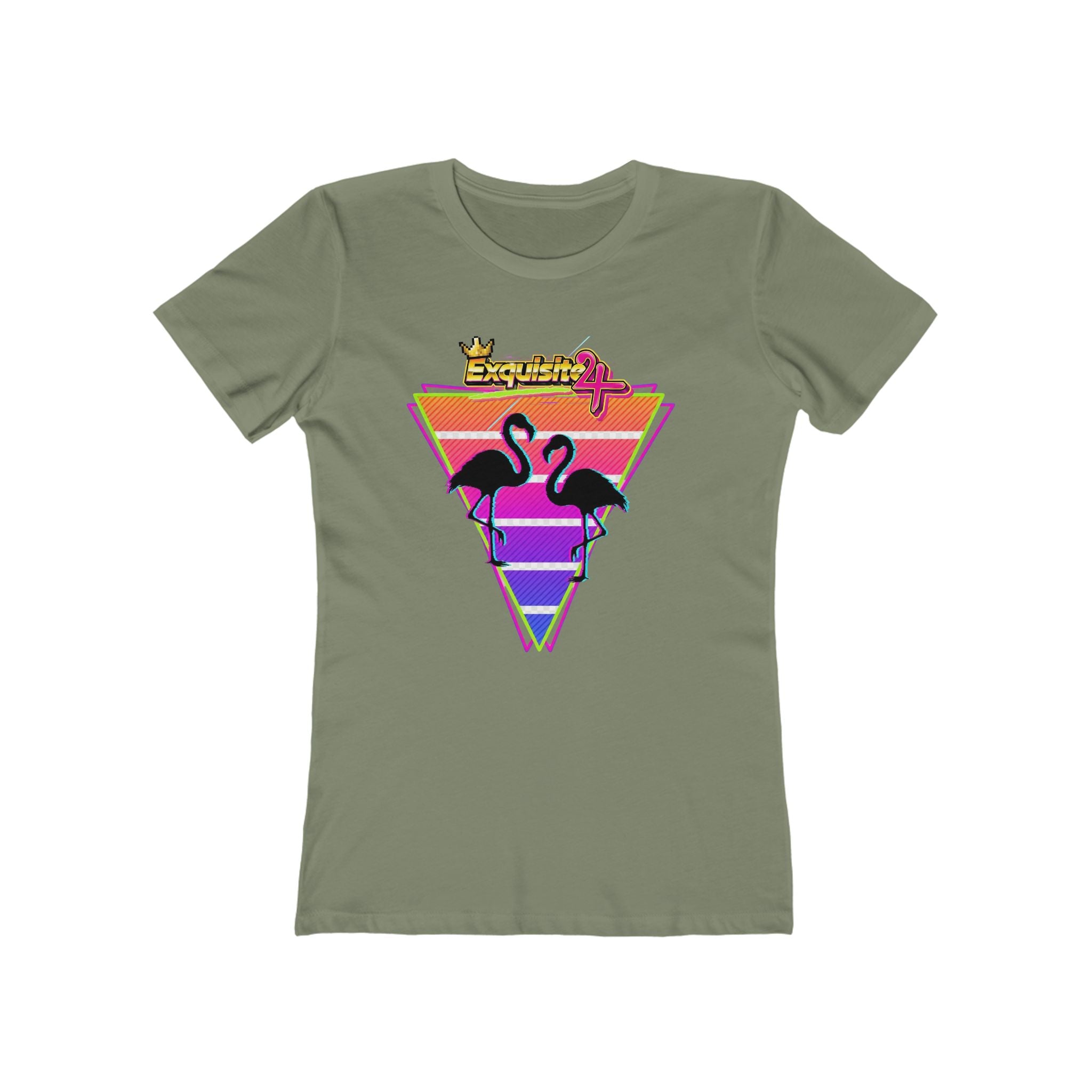 Retro Flamingo Triangle Graphic Tee — Boyfriend Tee for Women