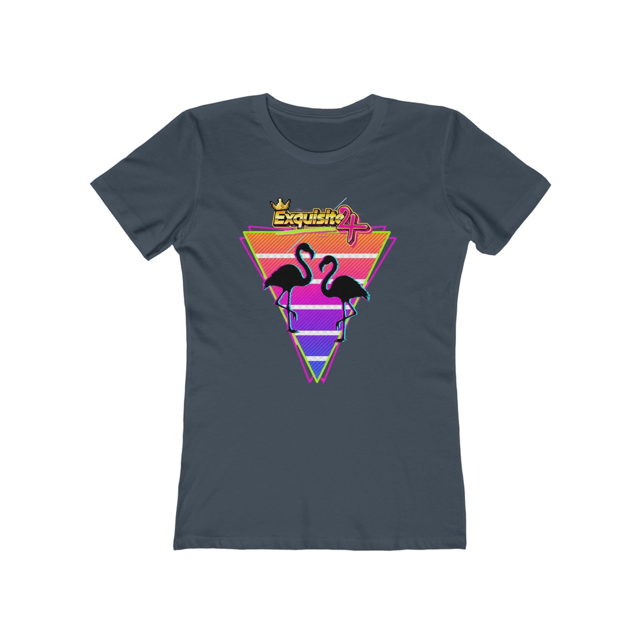 Retro Flamingo Triangle Graphic Tee — Boyfriend Tee for Women