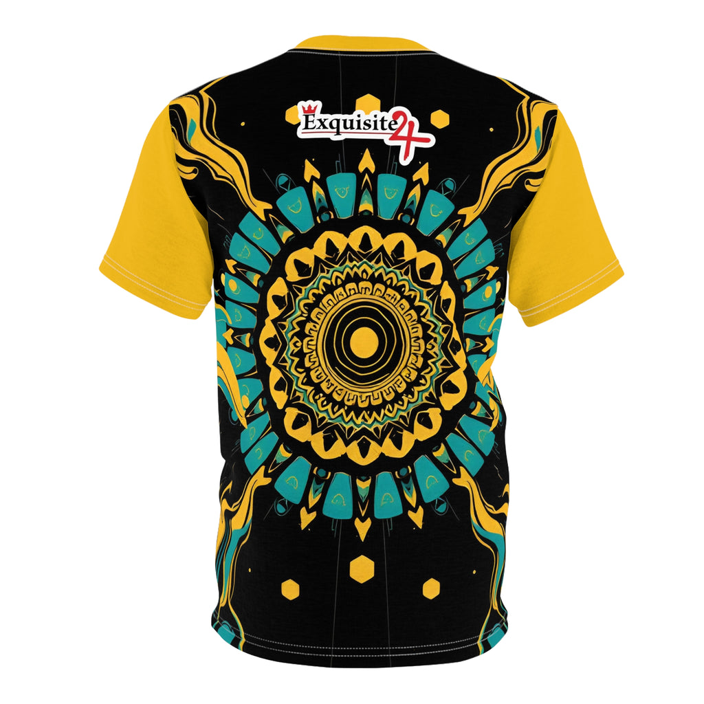 Mandala Burst Cut & Sew Tee — Yellow Teal All-Over Print