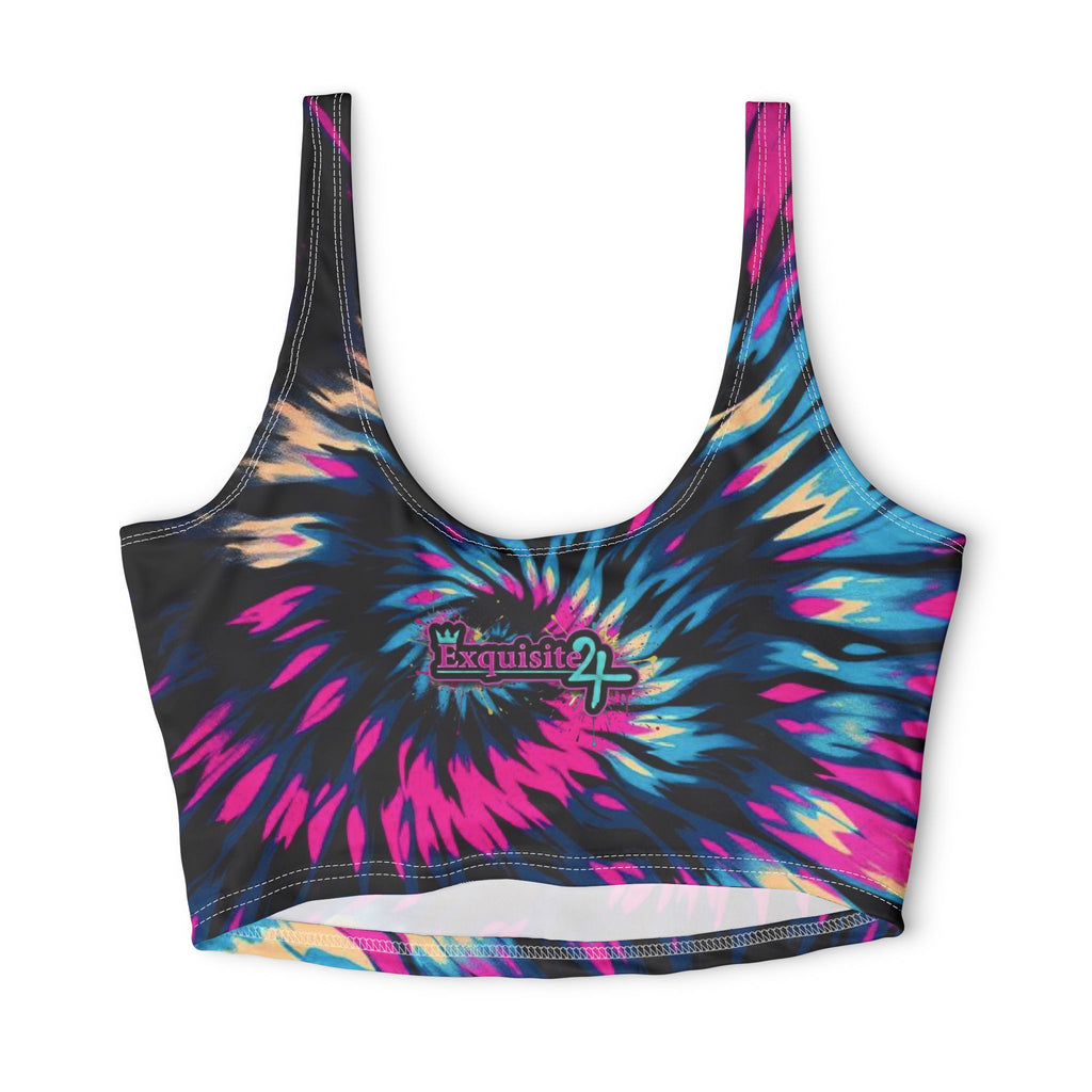 Tie-Dye Vortex Sports Bra — Pink, Blue, and Purple Spiral