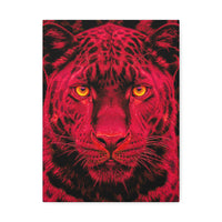 Red Panther Canvas Wall Art — Bold Neon Portrait Stretched Canvas