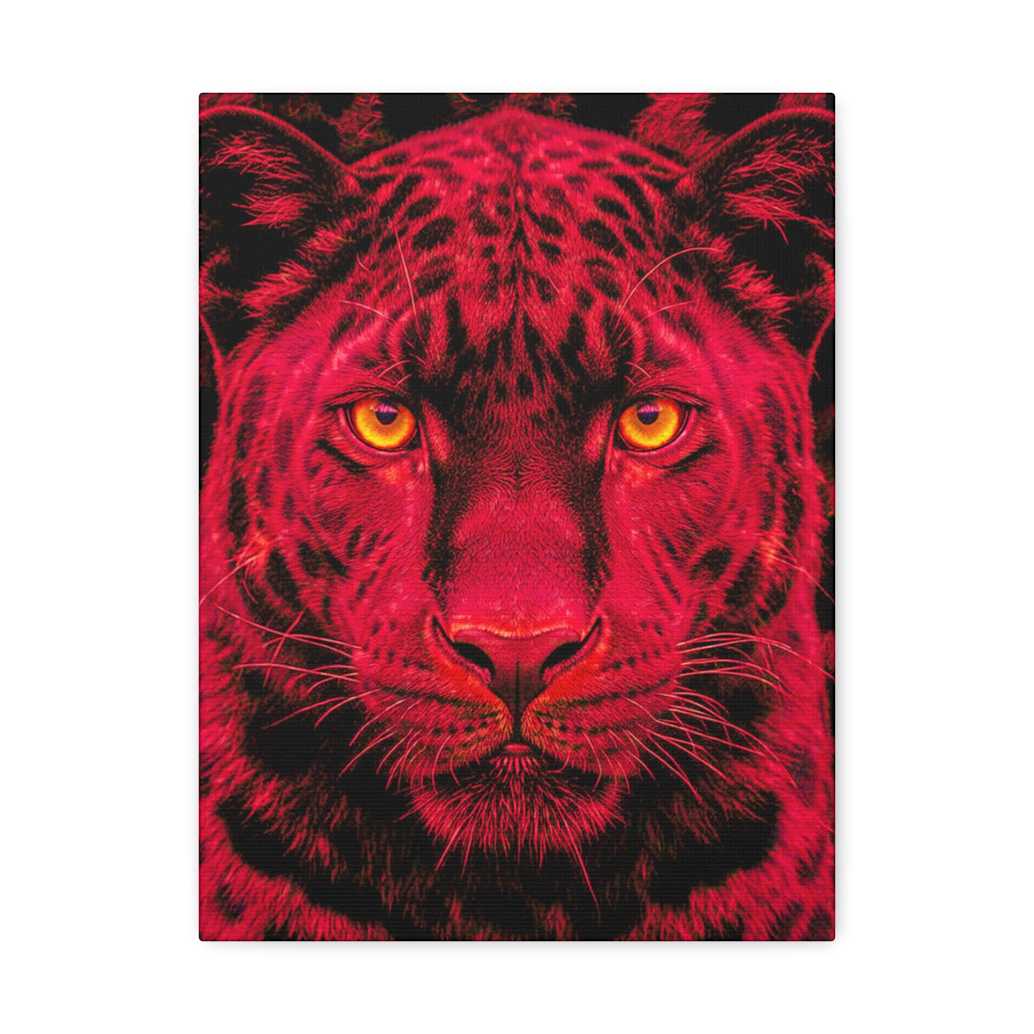 Red Panther Canvas Wall Art — Bold Neon Portrait Stretched Canvas