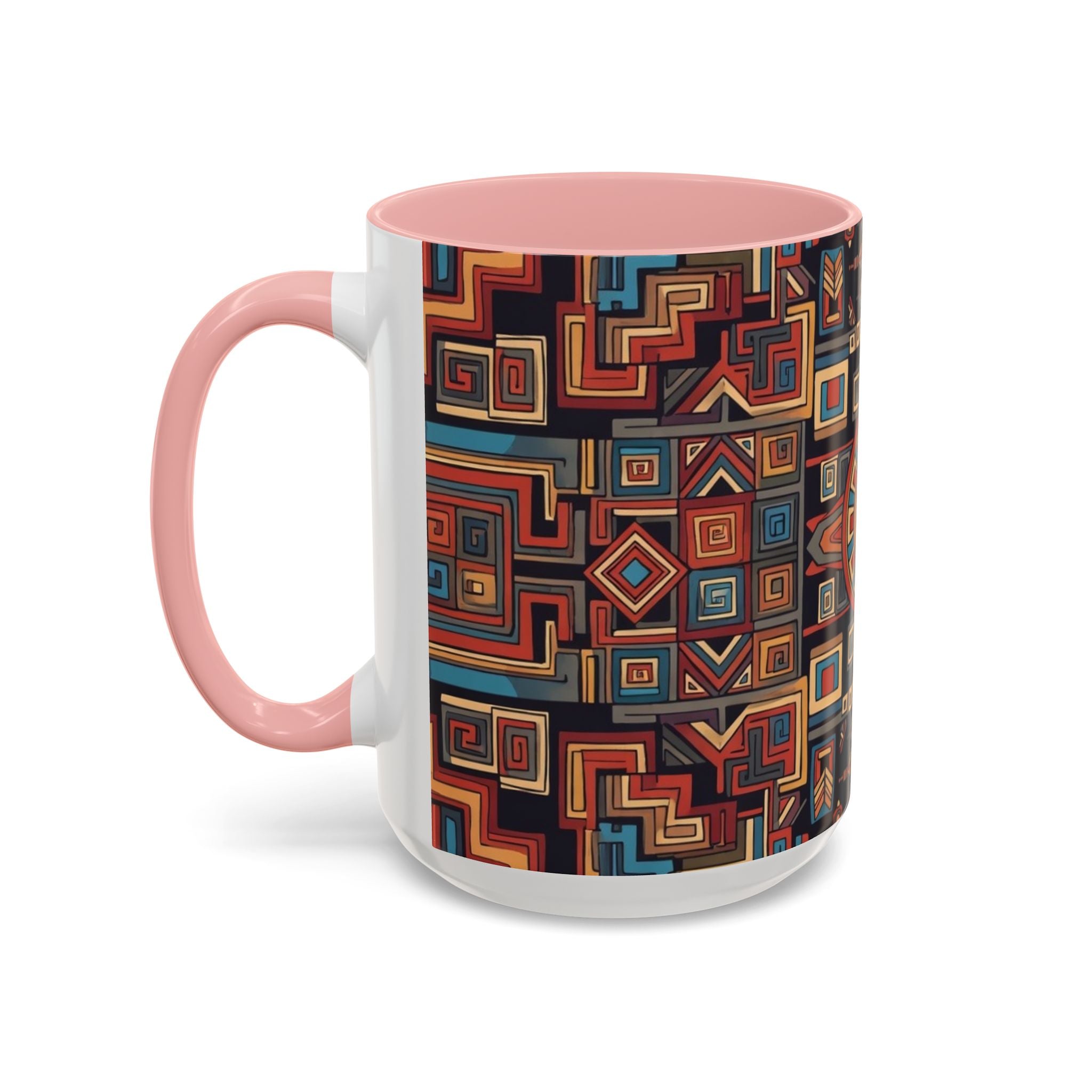 Boho Geometric Accent Mug — Colorful Tribal Pattern Coffee Cup