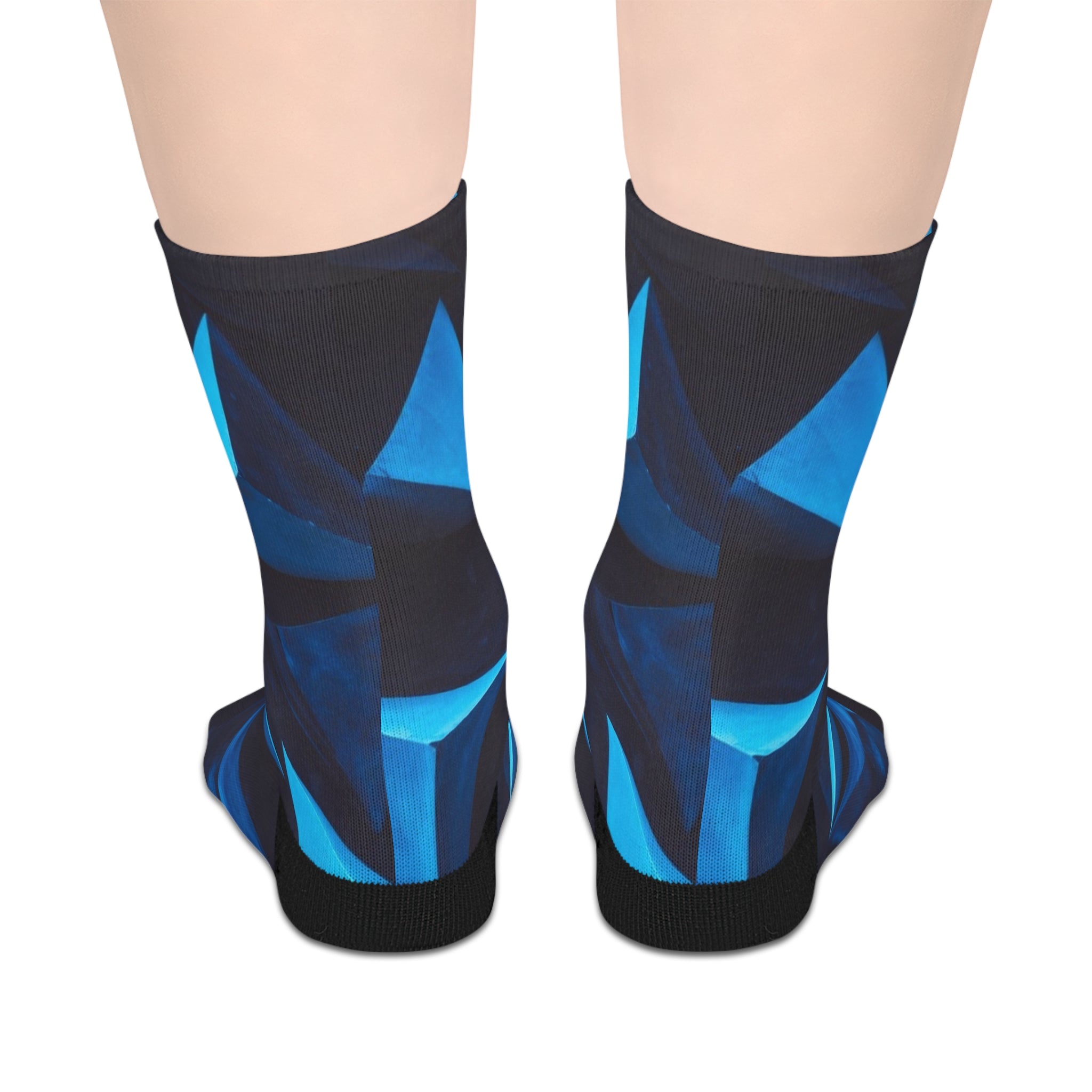 Abstract Blue Geometric Mid-Length Socks — Modern Triangle Pattern
