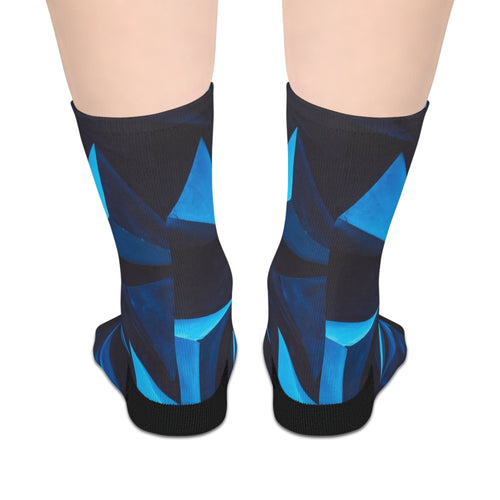 Abstract Blue Geometric Mid-Length Socks — Modern Triangle Pattern