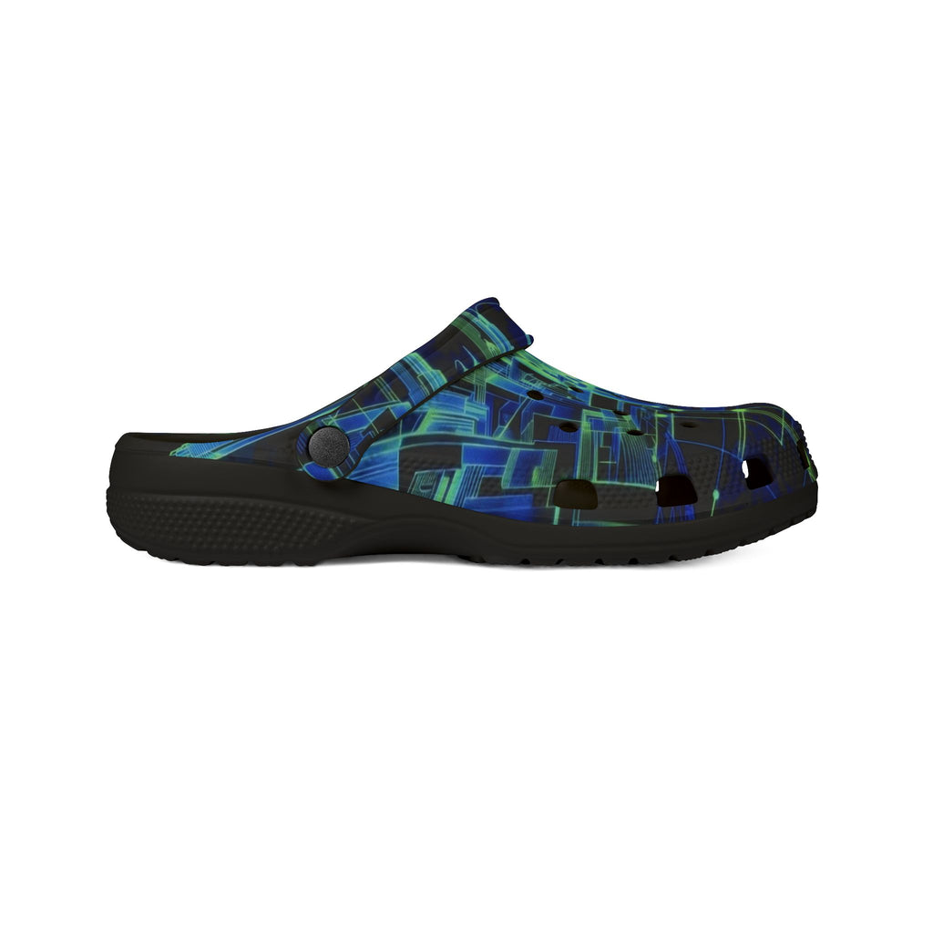 Blue Green Abstract Tech Pattern EVA Foam Clogs