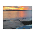 Sunset Lake Dock Stretched Canvas - Tranquil Waterfront Wall Art