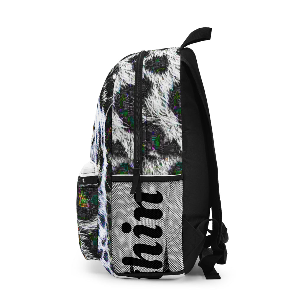 Snow Leopard Print Backpack with 'Exquisite 24' Logo & Personalized Side Name