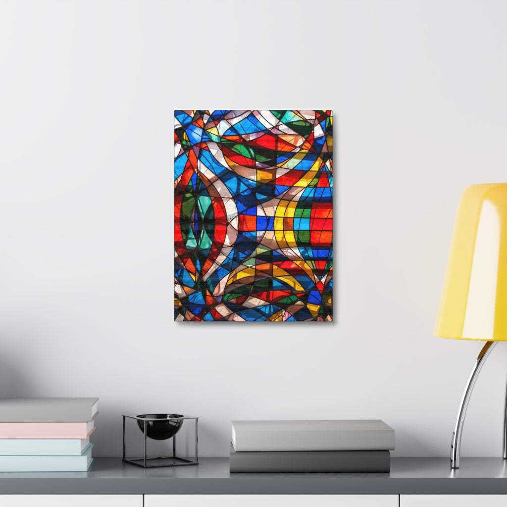 Stained Glass Abstract Stretched Canvas Print — Colorful Geometric Wall Art