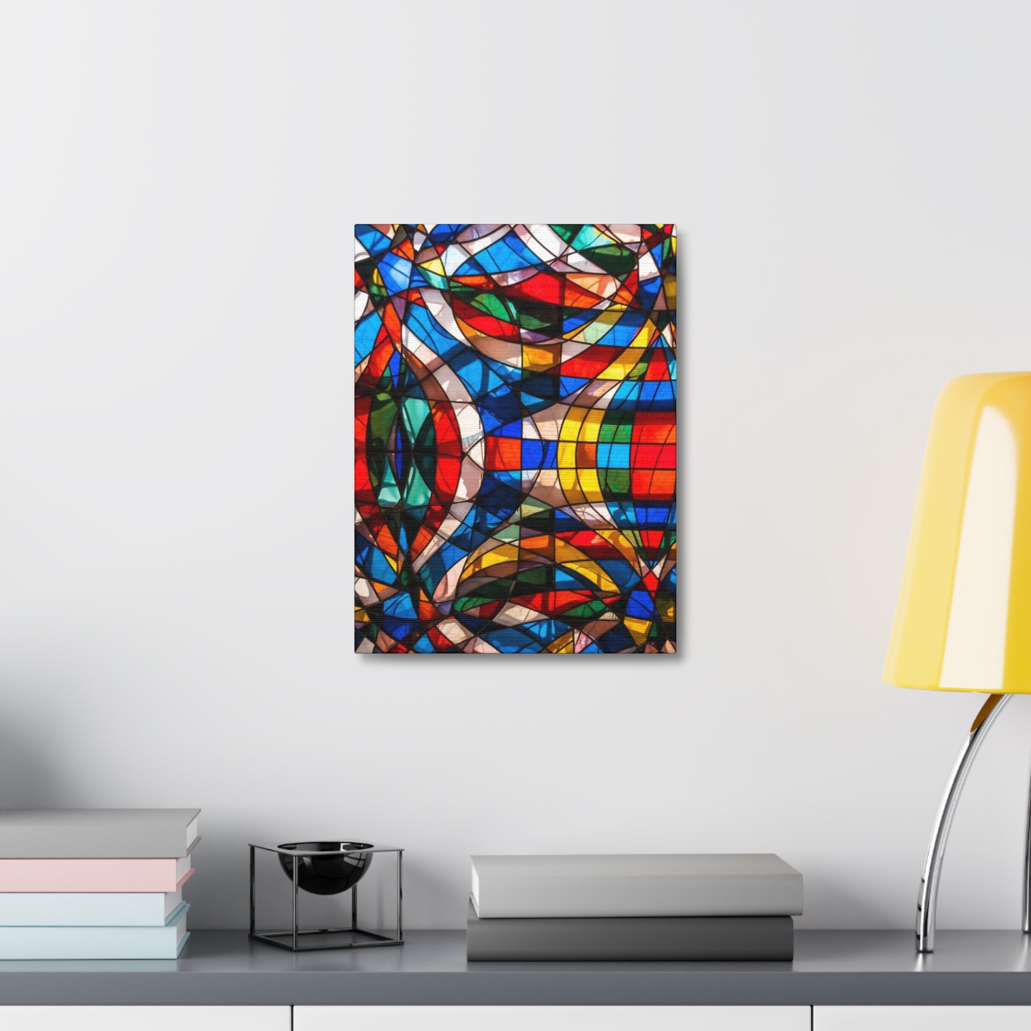 Stained Glass Abstract Stretched Canvas Print — Colorful Geometric Wall Art