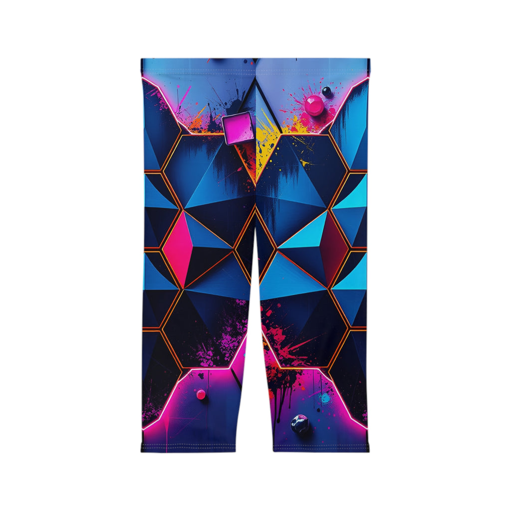 Capri Leggings — Neon Geometric Splash Print