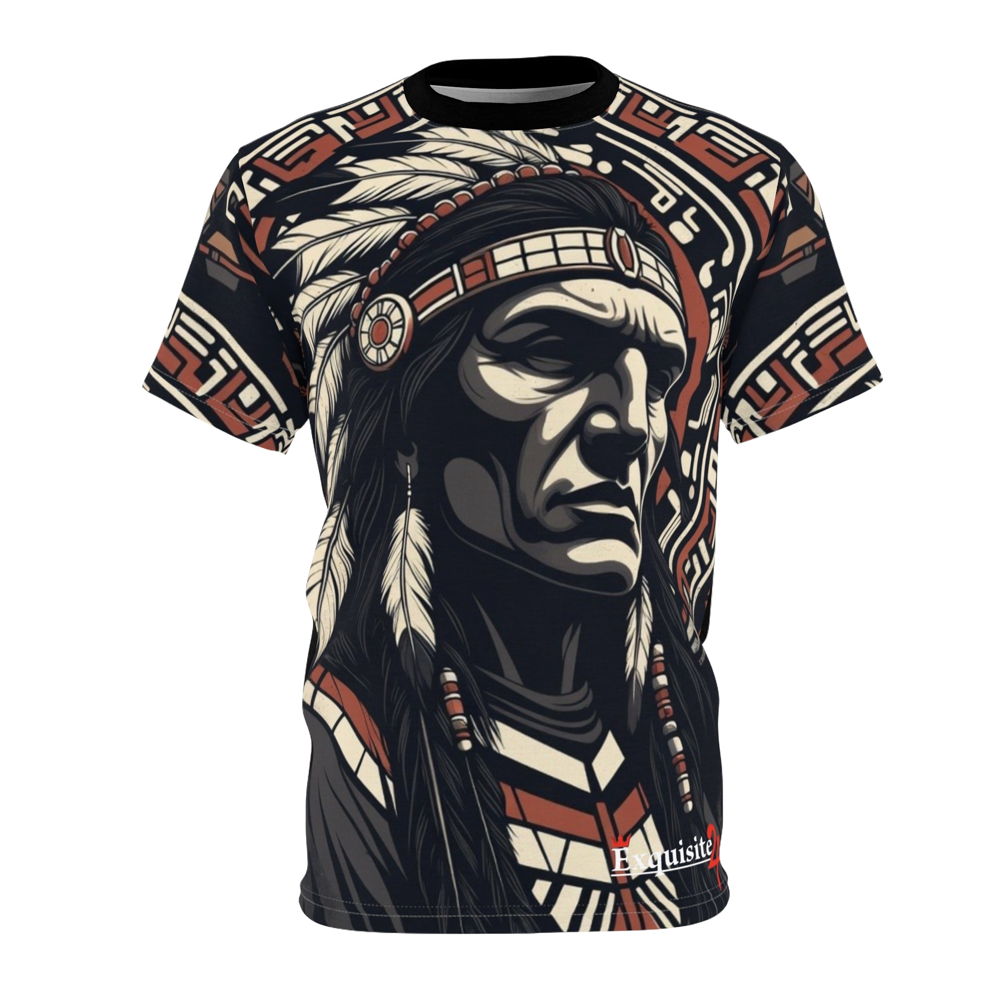 Native Chief Graphic Tee — Tribal Headdress All-Over Print