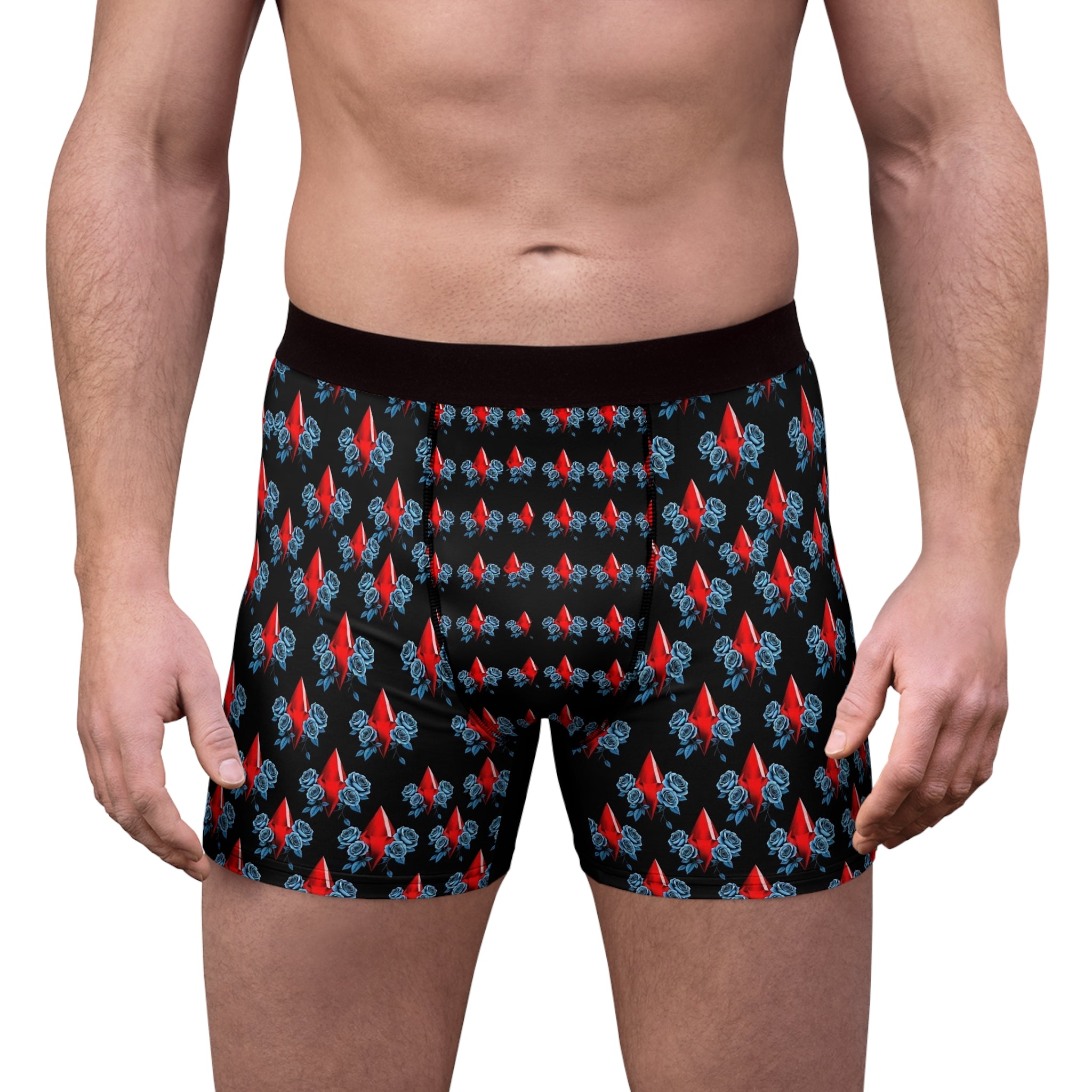 Red Jewel & Blue Roses Boxer Briefs — Men's Patterned AOP Underwear
