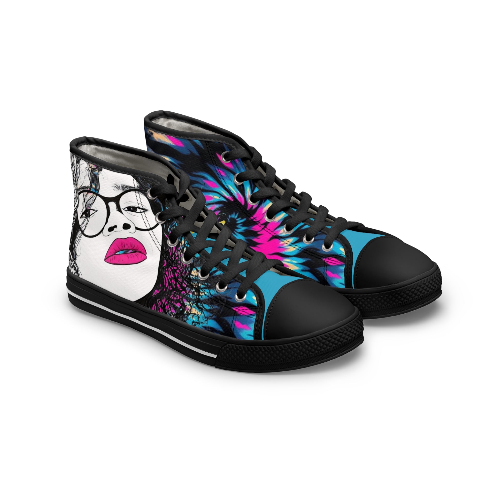 Women's High Top Portrait Pink & Blue Tie Dye Sneakers