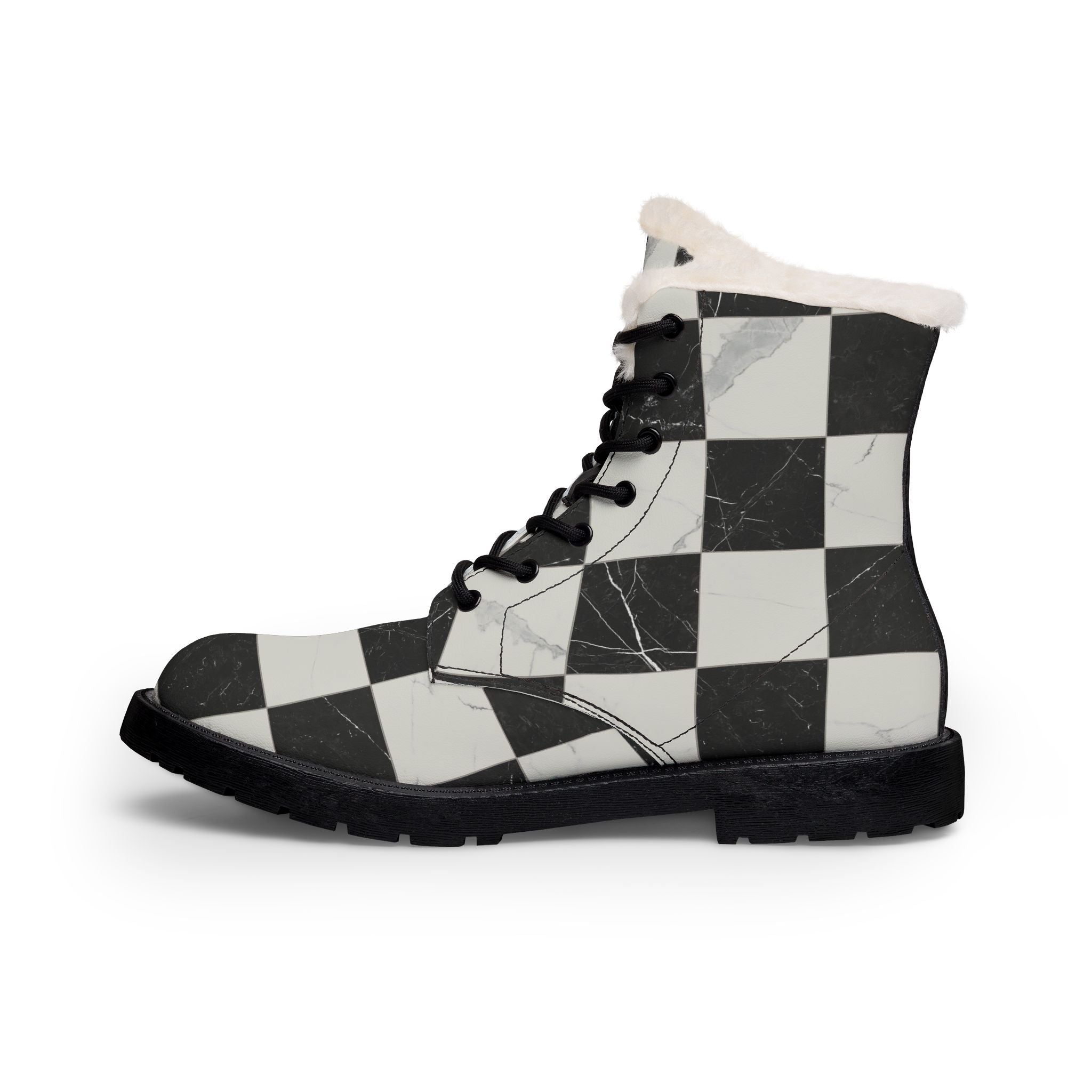 Women's Checkerboard Fur-Lined Leather Boots