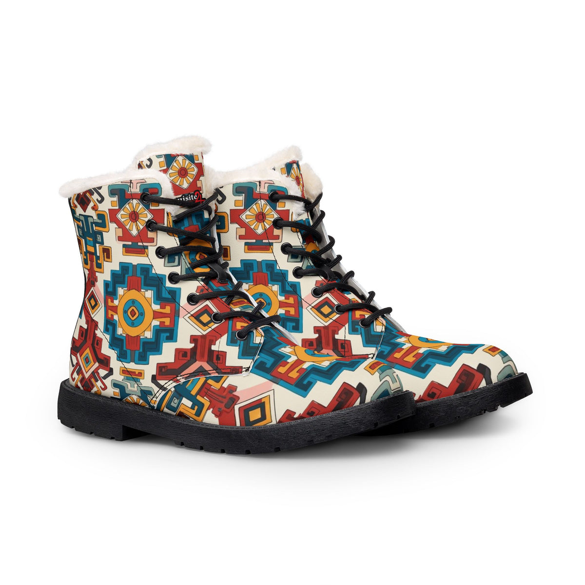 Women's Southwestern Geo Print Fur-Lined Leather Boots