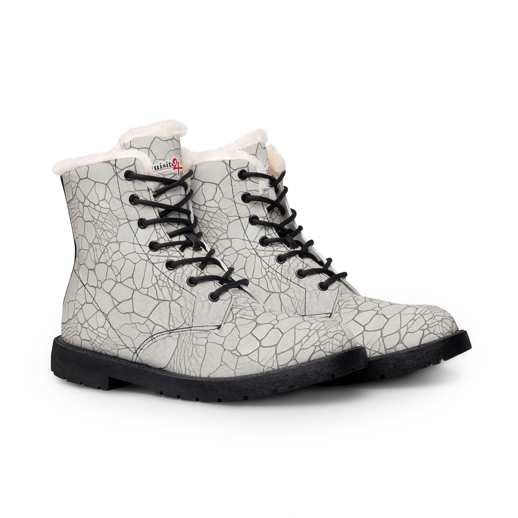 Women's Cracked White Fur Lined Leather Boots