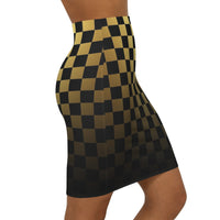 Gold & Black Checker Pencil Skirt — Sleek Retro Racing Pattern