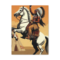 Aboriginal American Warrior on Horse — Stretched Canvas Wall Art