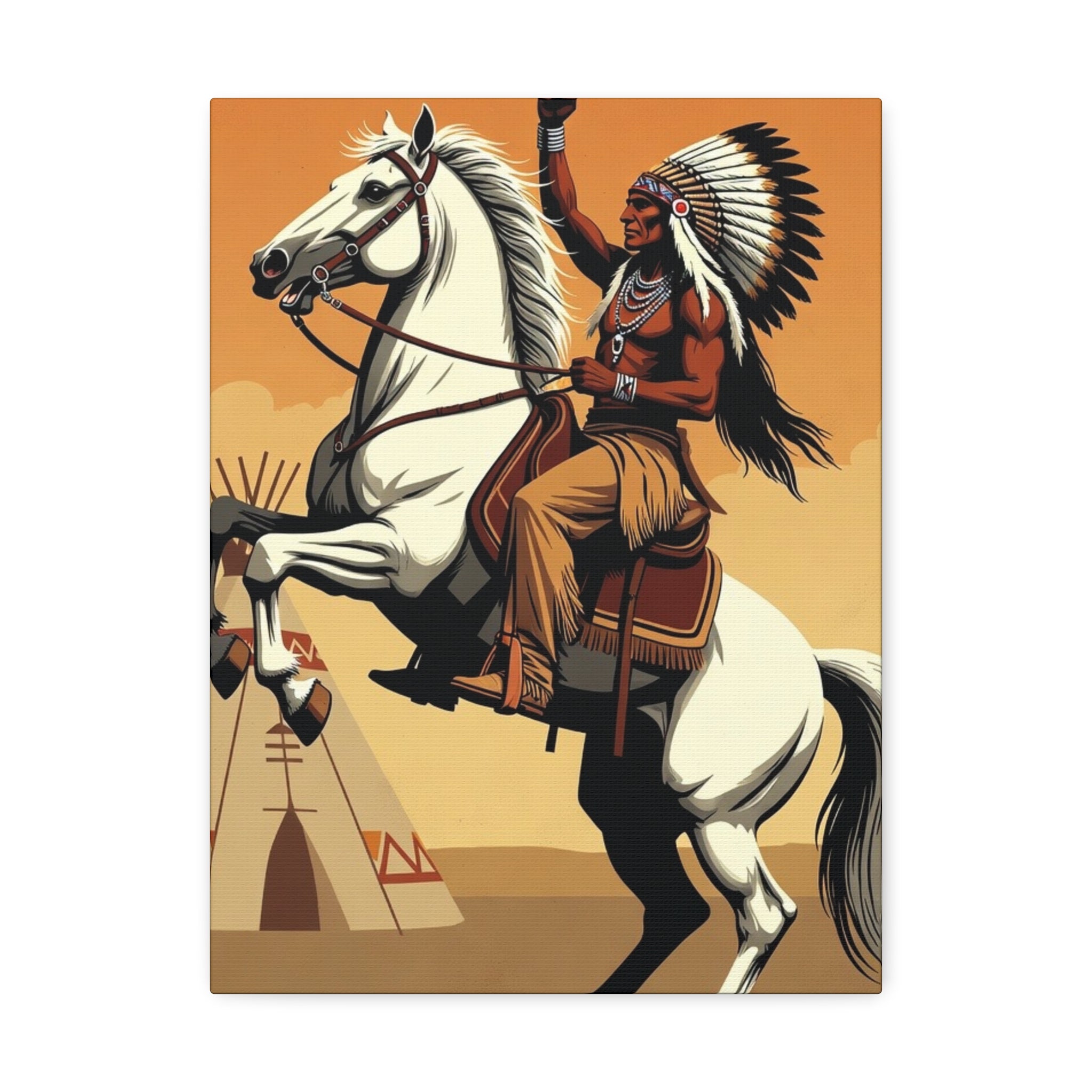 Aboriginal American Warrior on Horse — Stretched Canvas Wall Art