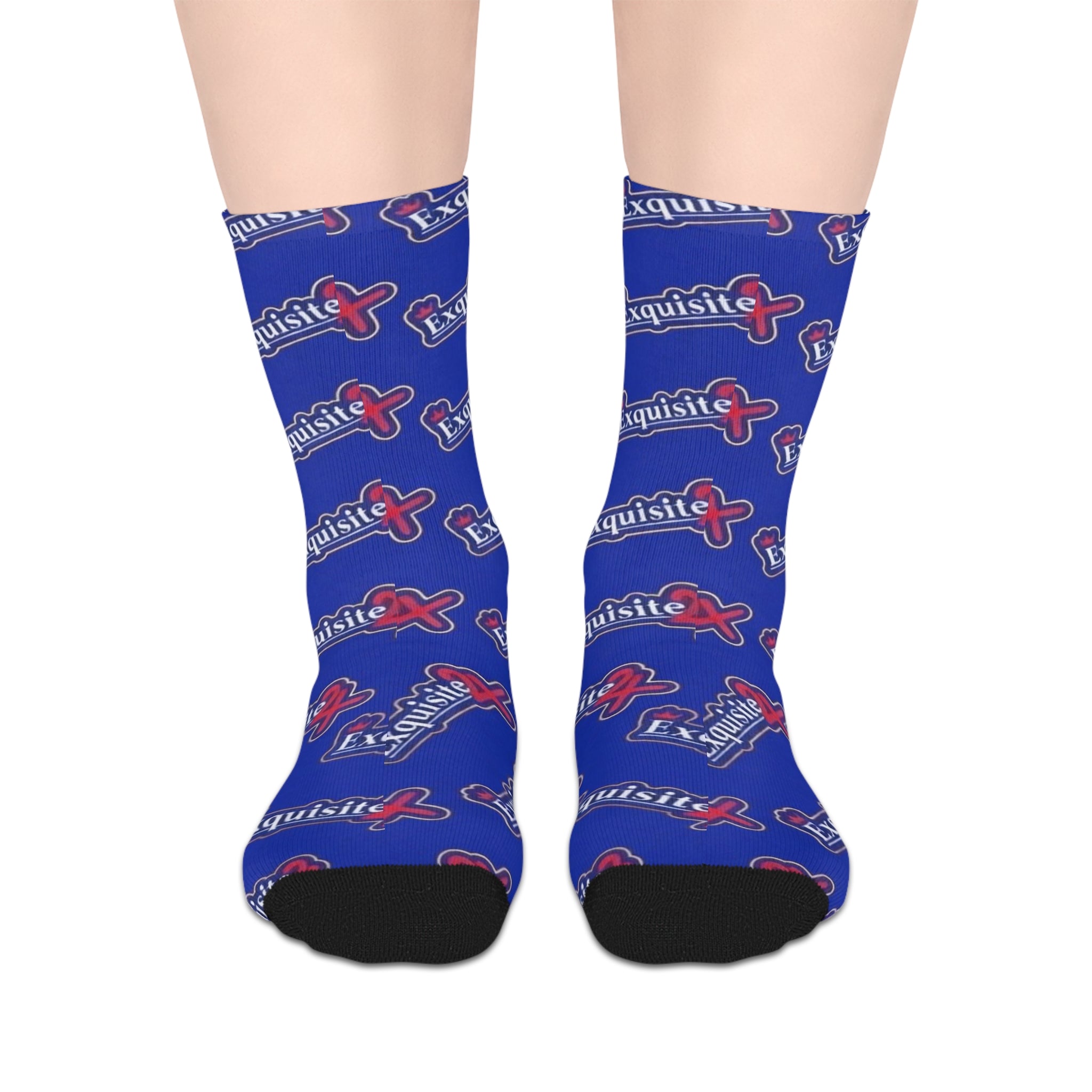 Exquisite 24 Logo Mid-Length Socks — Blue Branded Crew Socks