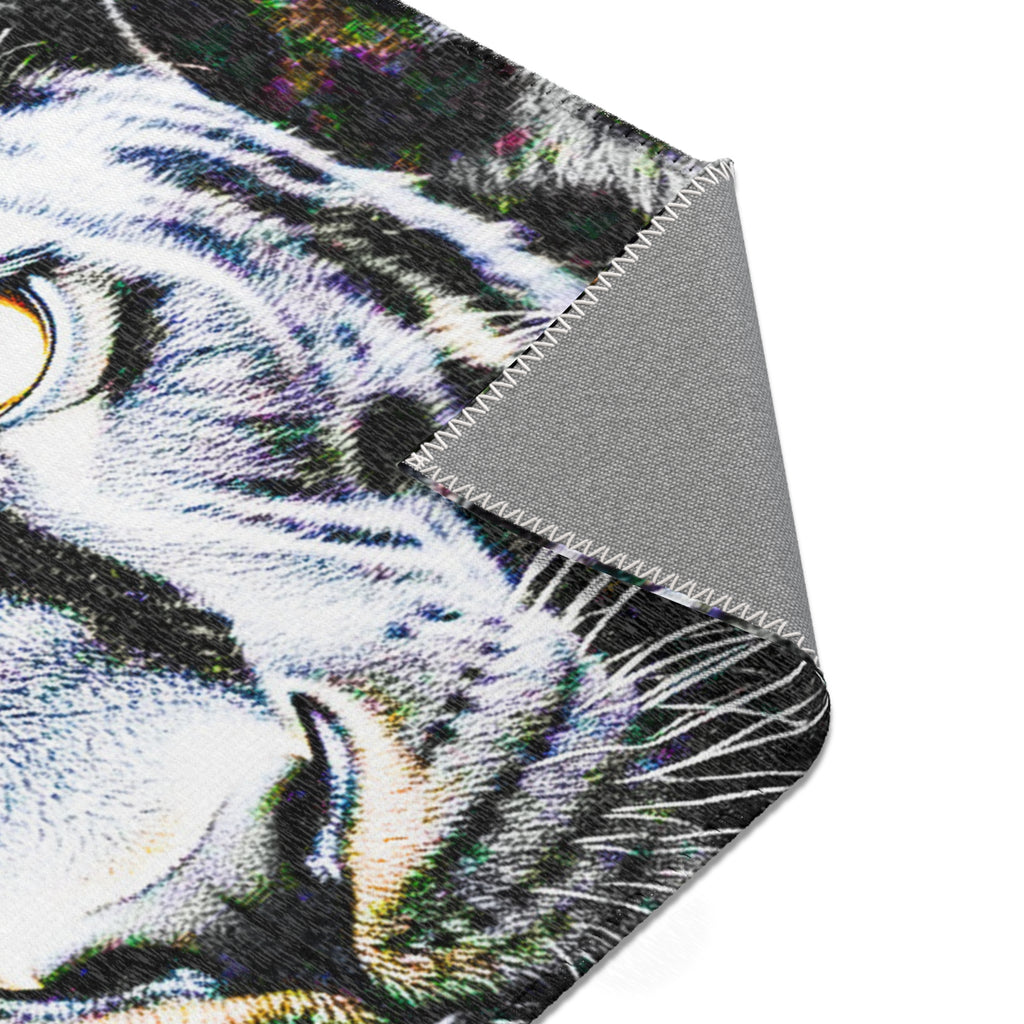 Leopard Portrait Area Rug — Bold Black & White Animal Print Accent Rug
