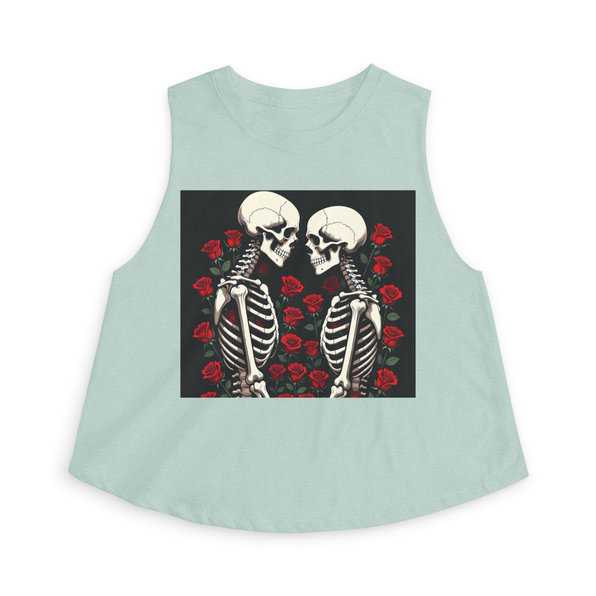 Skeleton Kiss Crop Top — Gothic Rose Couple Graphic Tank