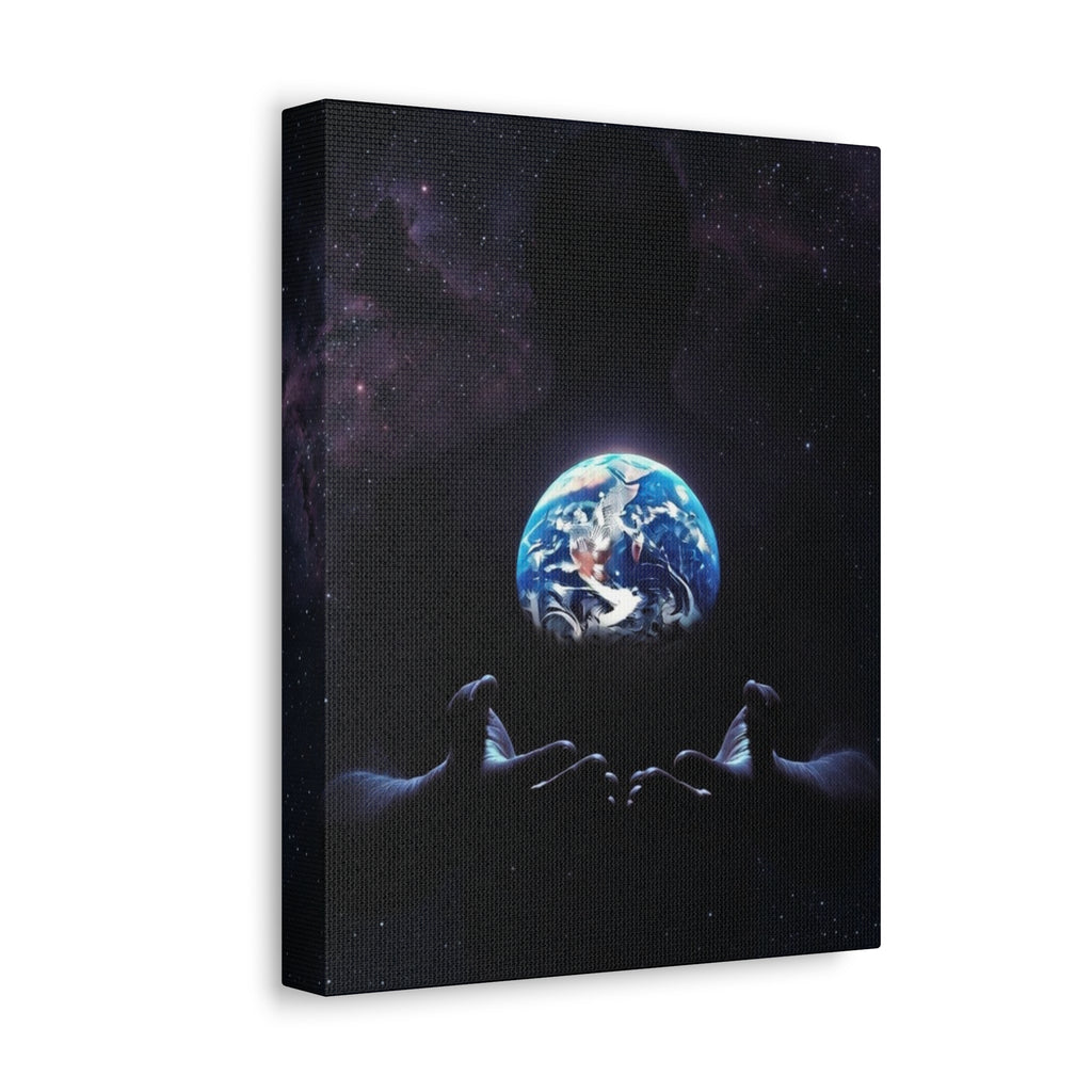 Galaxy Hands Stretched Canvas – Earth in Palm Wall Art
