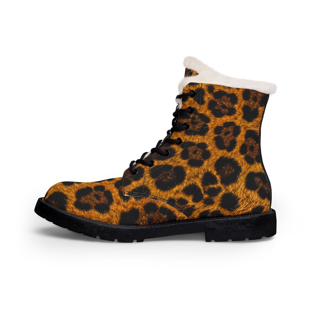 Women's  Leopard Print Fur-Lined Leather Boots