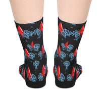 Red Diamond & Blue Roses Mid-Length Socks