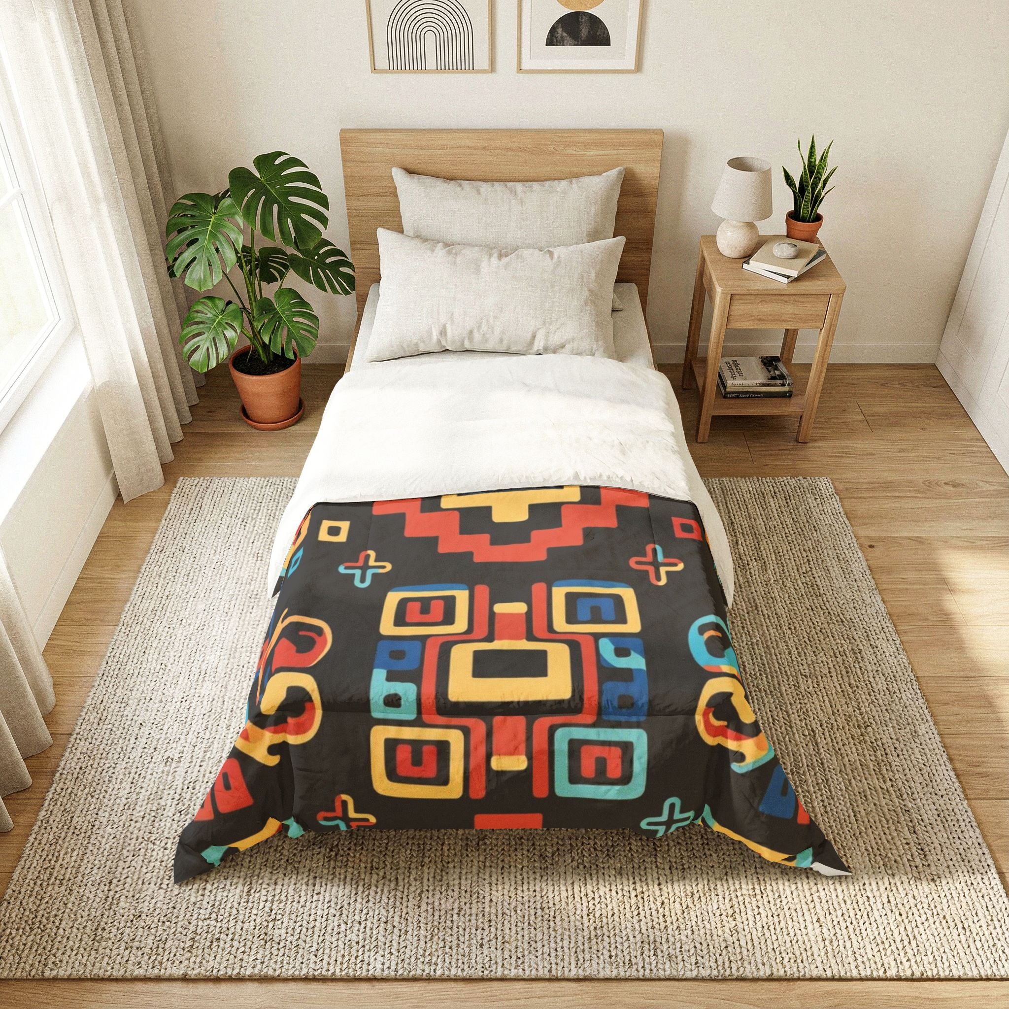 Bohemian Aztec Cotton Comforter – Colorful Geometric Quilt for Bedroom