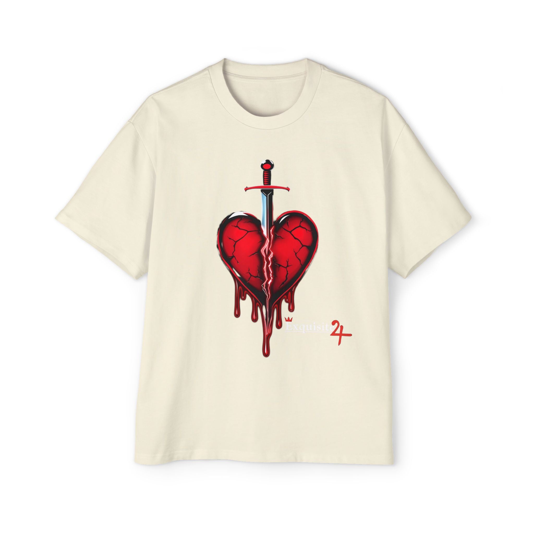 Oversized Graphic Tee — Bleeding Heart with Sword Design