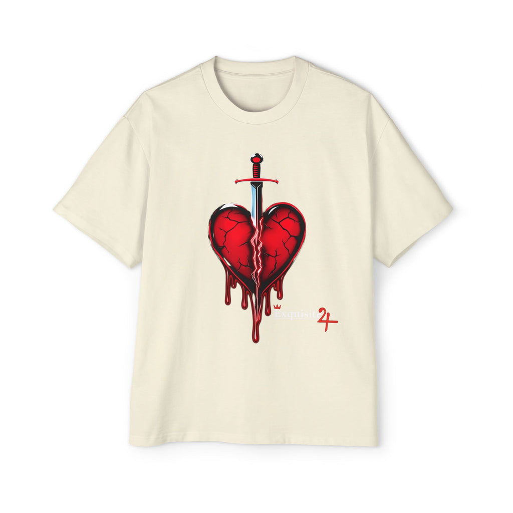 Oversized Graphic Tee — Bleeding Heart with Sword Design