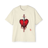 Oversized Graphic Tee — Bleeding Heart with Sword Design