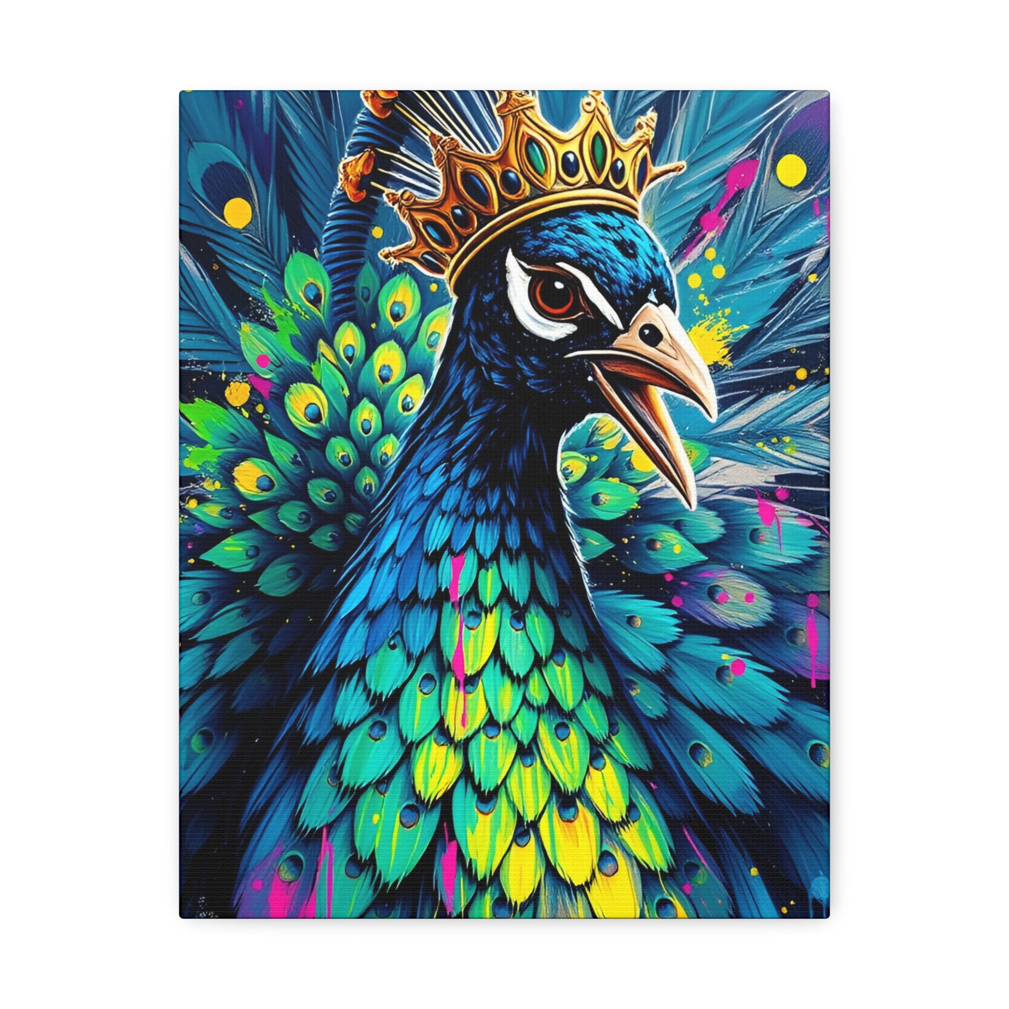 Peacock King Stretched Canvas – Vibrant Crowned Peacock Wall Art